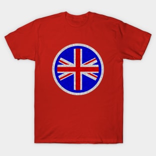 Round UK Union Jack flag blue White distressed outline mod T-Shirt